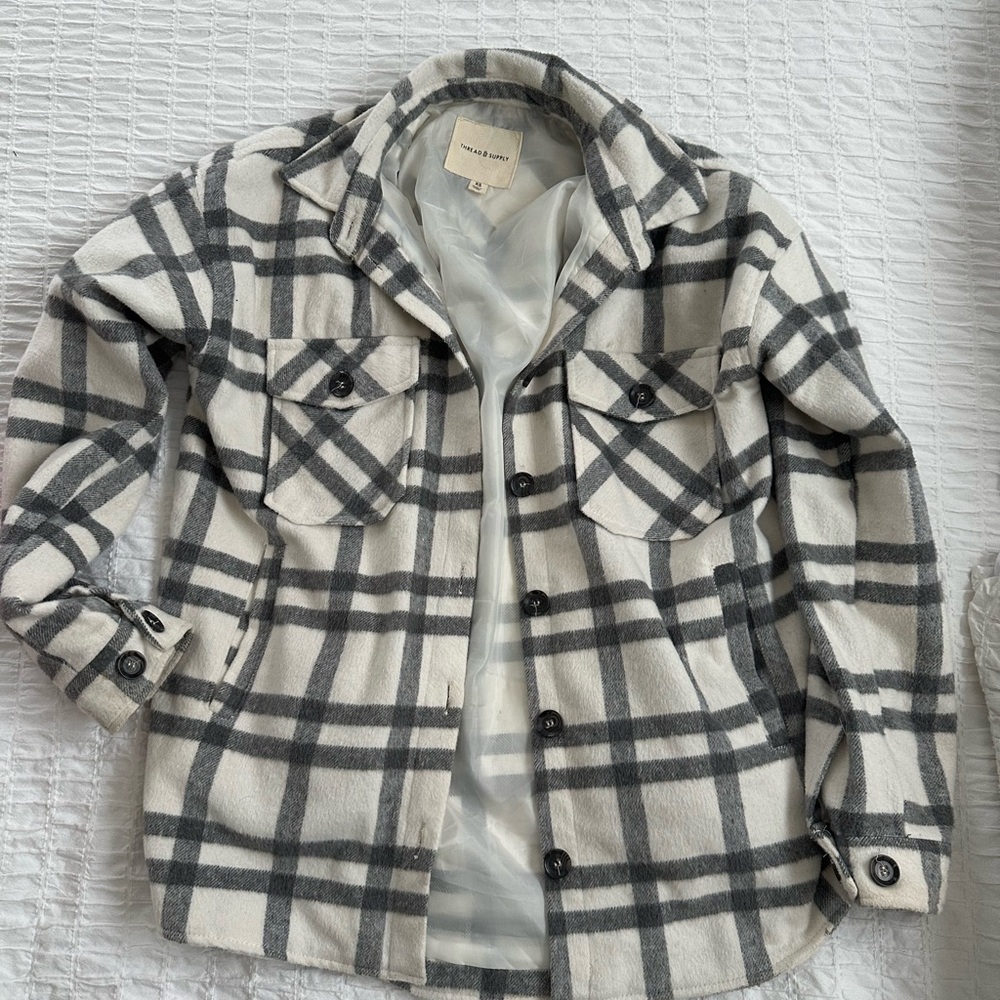 Thread & Supply Plaid Jacket - Gray and White